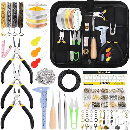 Tanstic 1588 Pcs Jewelry Making Supplies Kit - Jewelry Making Tools, Pliers, Wires, Jump Rings, Findings & Storage Bag for Repair & Beading