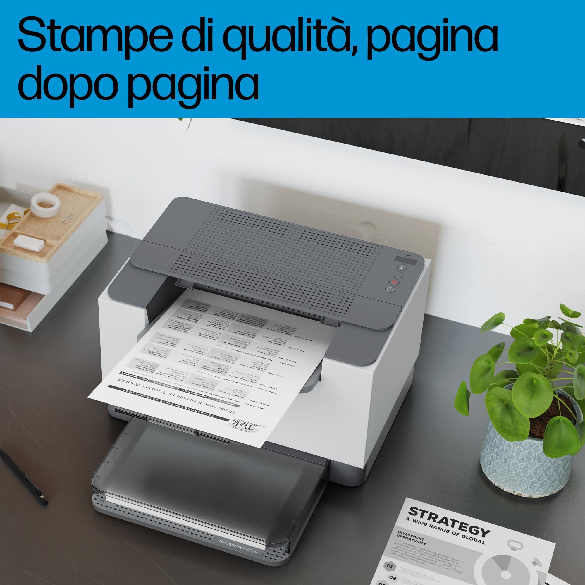 HP LaserJet M207dw Stampante a Singola Funzione A4, Stampa Fronte e Retro Automatica Bianco e Nero, 27 ppm, USB, Wi-Fi, Ethernet, Grigia