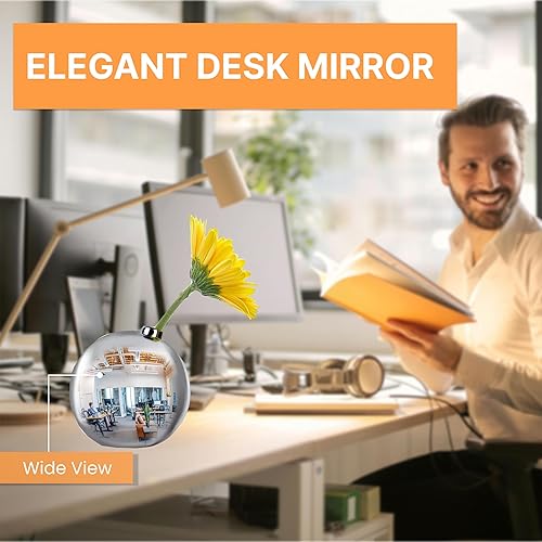 Miniatura 3 de Skywin Jarrón de espejo convexo, decoración de cubículo plateado con flor, espejo de cubículo de 3.9 x 3.9 x 4, espejo de escritorio para ver detrás