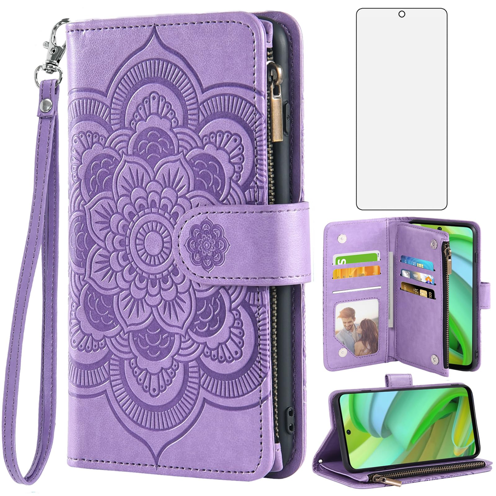 Asuwish Phone Case for Motorola Moto G Power 5G 2023 Wallet Cover with Tempered Glass Screen Protector and Flower Leather Flip Credit Card Holder