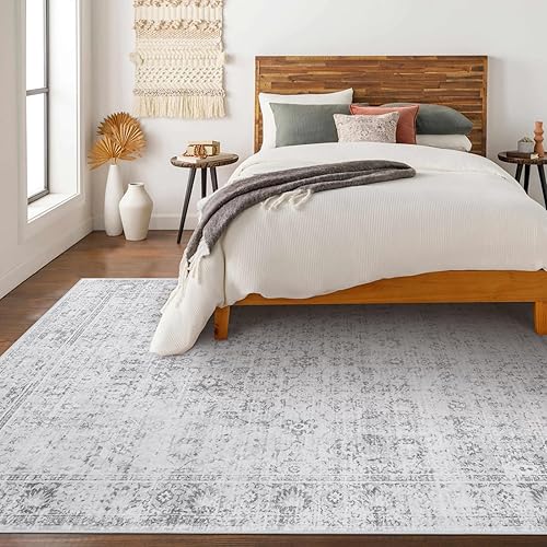 Miniatura 8 de LIVEBOX Alfombra lavable de 8 x 10 pies, grande, estilo bohemio, para sala de estar, alfombra gris vintage para dormitorio, alfombra antideslizante