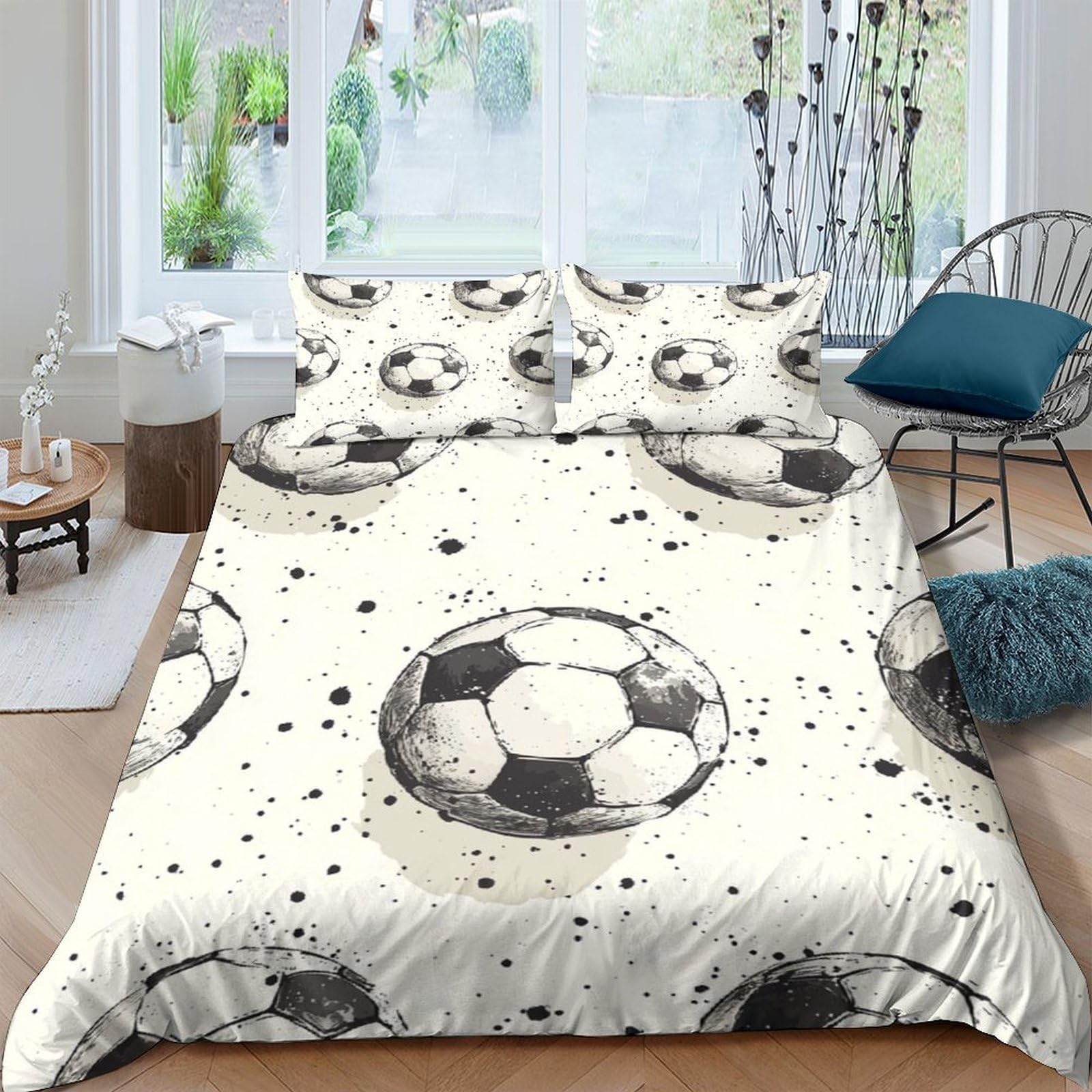 Ctjqhvkz Style-8 3D Printed Soccer Ball Fitted Sheet Microfiber Soft Bedroom Decor Football Bed Cover For Adult Teen All Ages Single（135X200cm）