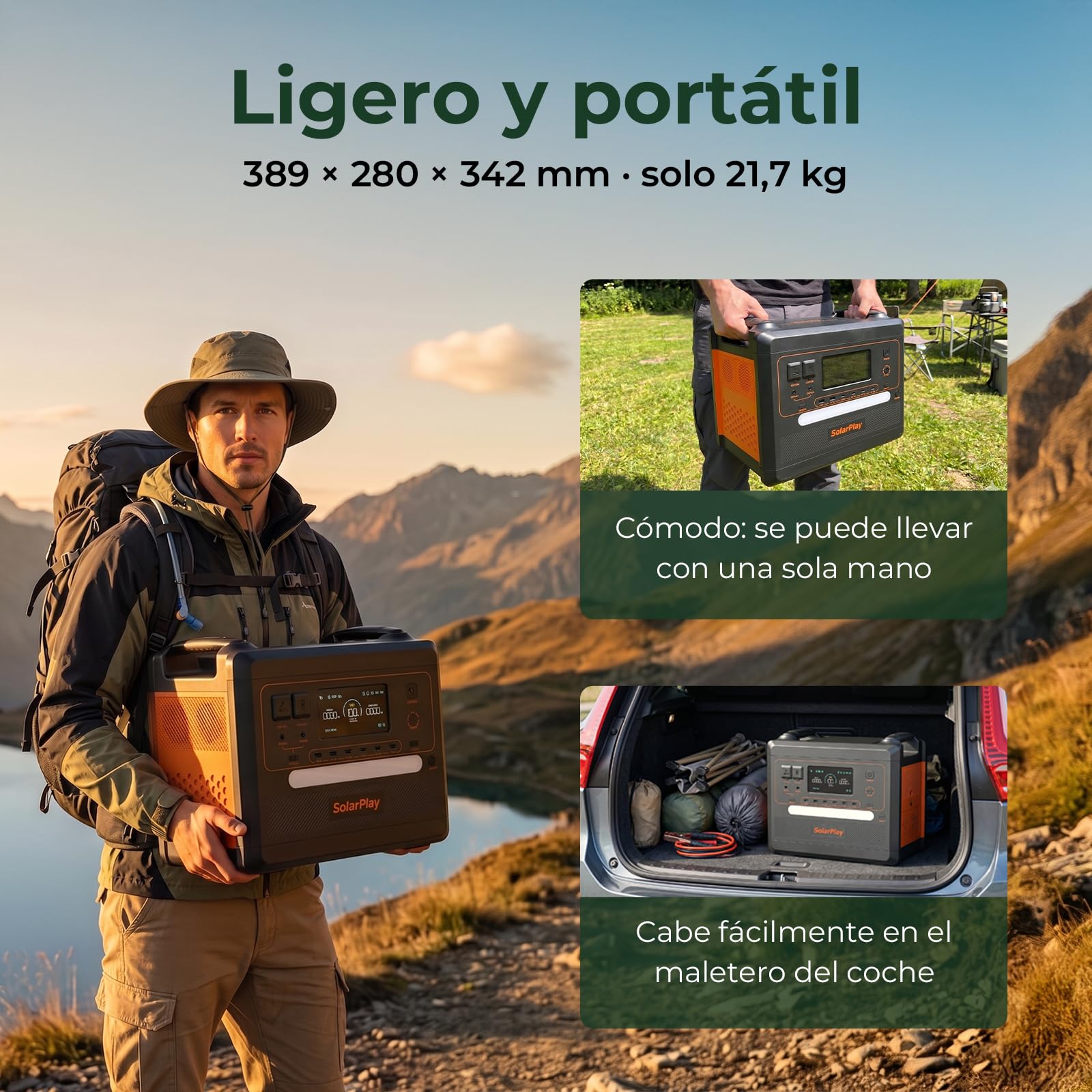 SolarPlay Estacion de Energia Portatil 2500W, 2300Wh Generador Solar con Batería LiFePO4, Salida 12 Puertos, Power Station Portable para Camping, Autocaravana, Emergencia (Q2402M)