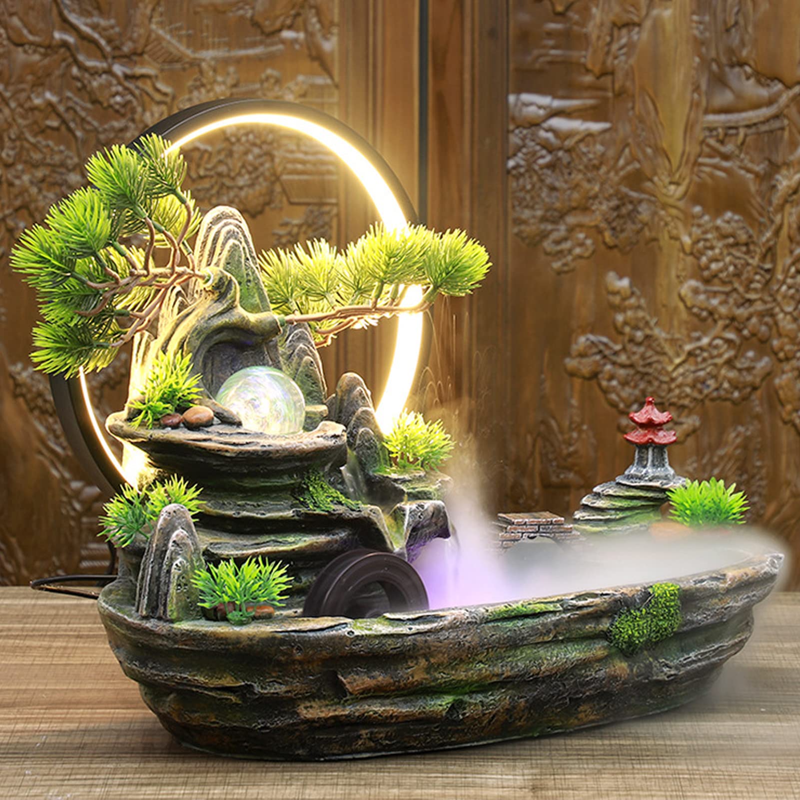 Fontaine D'intérieur avec Brouillard, Fontaine D'intérieur avec éclairage, Cascade de Fontaine D'intérieur, Fontaine de Bureau en Résine de Fontaine D'intérieur de Rocaille