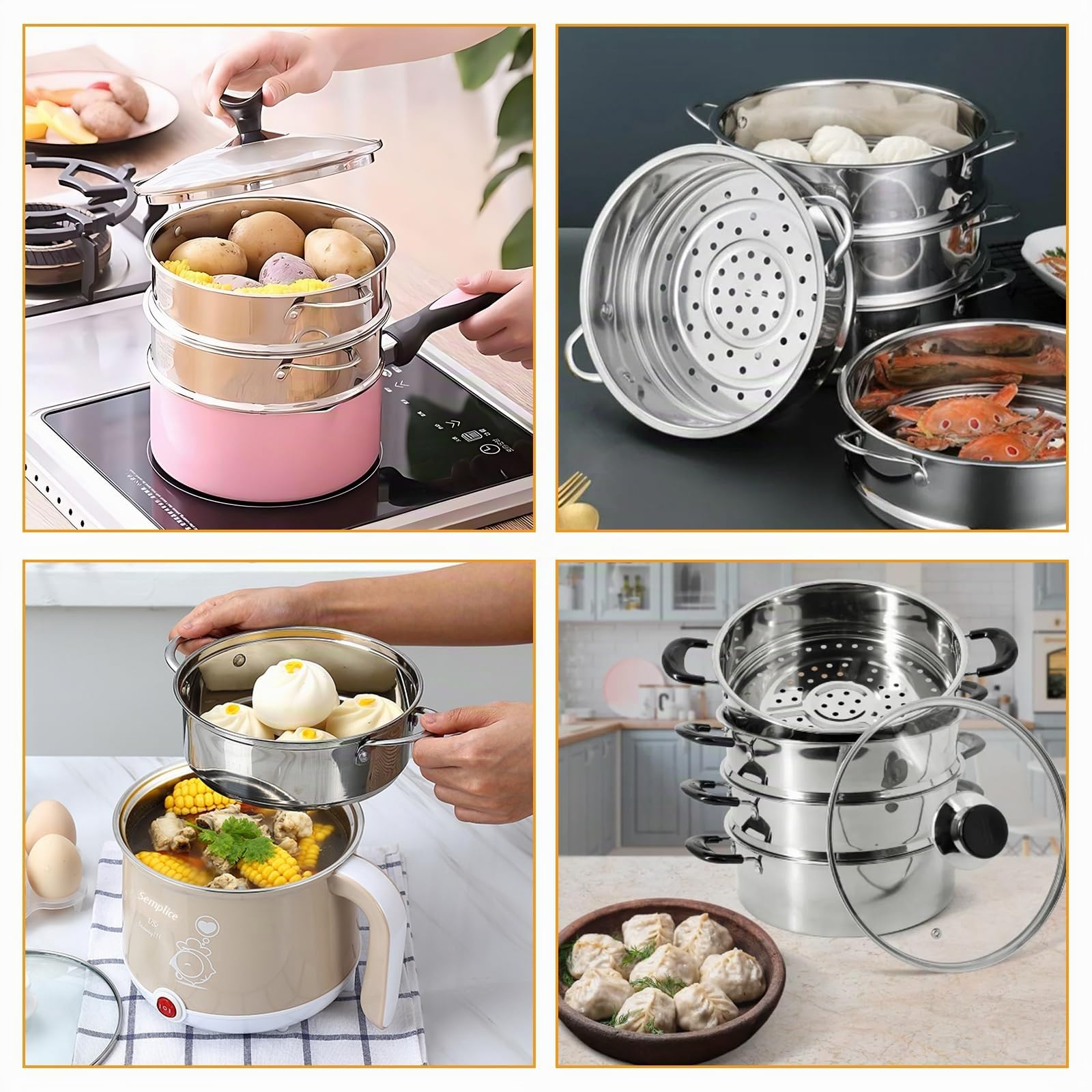 Cestello per Cottura A Vapore In Acciaio Inox,Cestello per Cuocere Verdure a Vapore,Inserto Vapore Forato,Supporto per Pentola a Pressione,Diametro Interno di 20 Cm,Resistente,Cuoce In Modo Più Sano