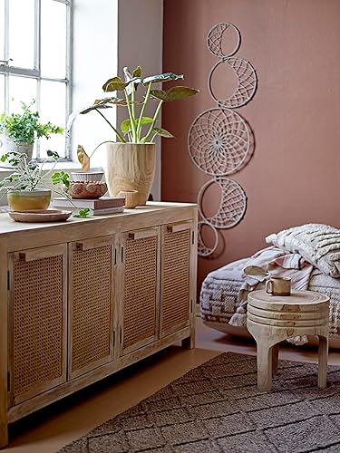 Miniatura 12 de Creative Co-Op Boho Hand-Carved Paulownia Wood Stool, Natural Negro -,Marrón oscuro teñido,Natural