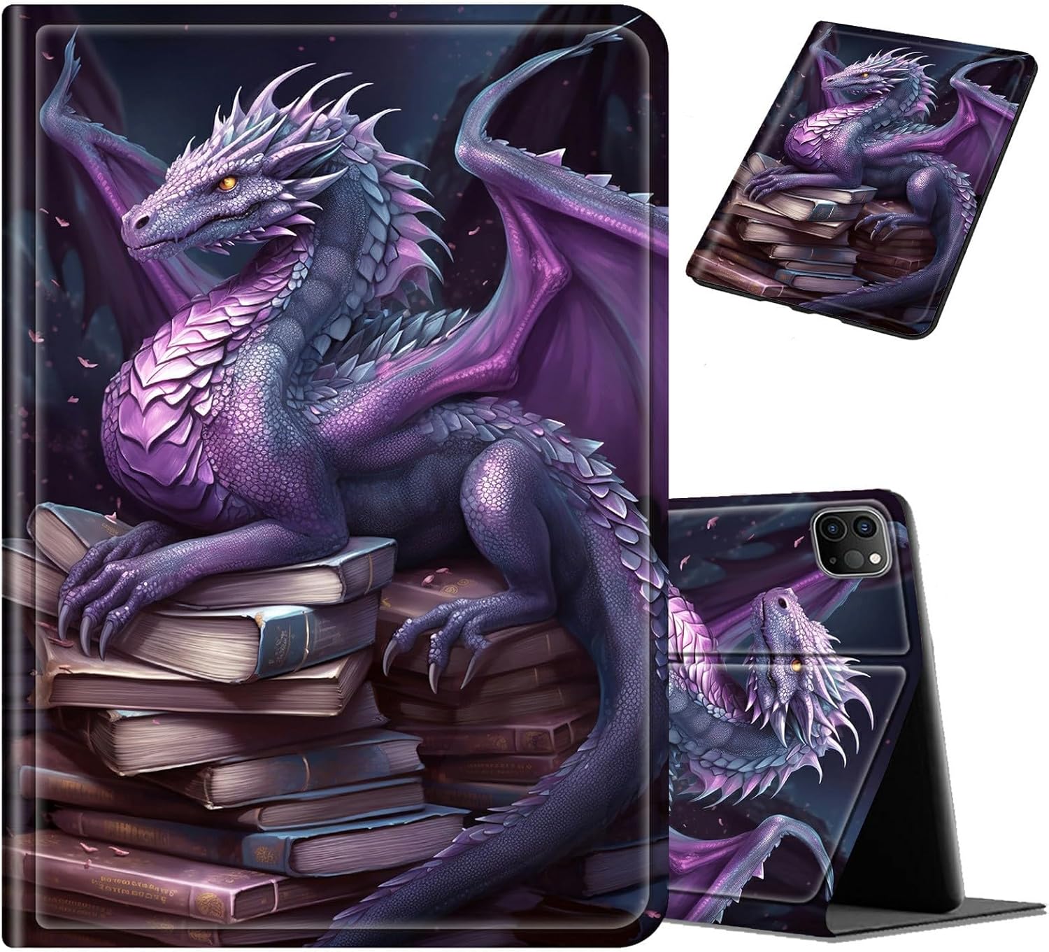 Case for iPad Pro 12.9-Inch (2022/2021/2020) & iPad Air 13 (2024/2025), Slim PU Leather Folio Case with Multi-Angle Stand & Auto Sleep/Wake Cover for iPad Air 13 Tablet, Dragon Book Art