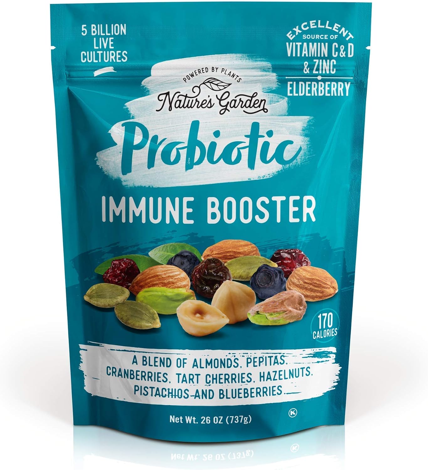 Nature's Garden Probiotic Immune Booster – Mixed Nuts, Heart Healthy Nuts, Omega-3 Rich, Vitamin D, Cranberries, Tart Cherries, Immune Boost, Workout Fuel, Family Snacks – 26 Oz Bulk Bag (Pack of 1)