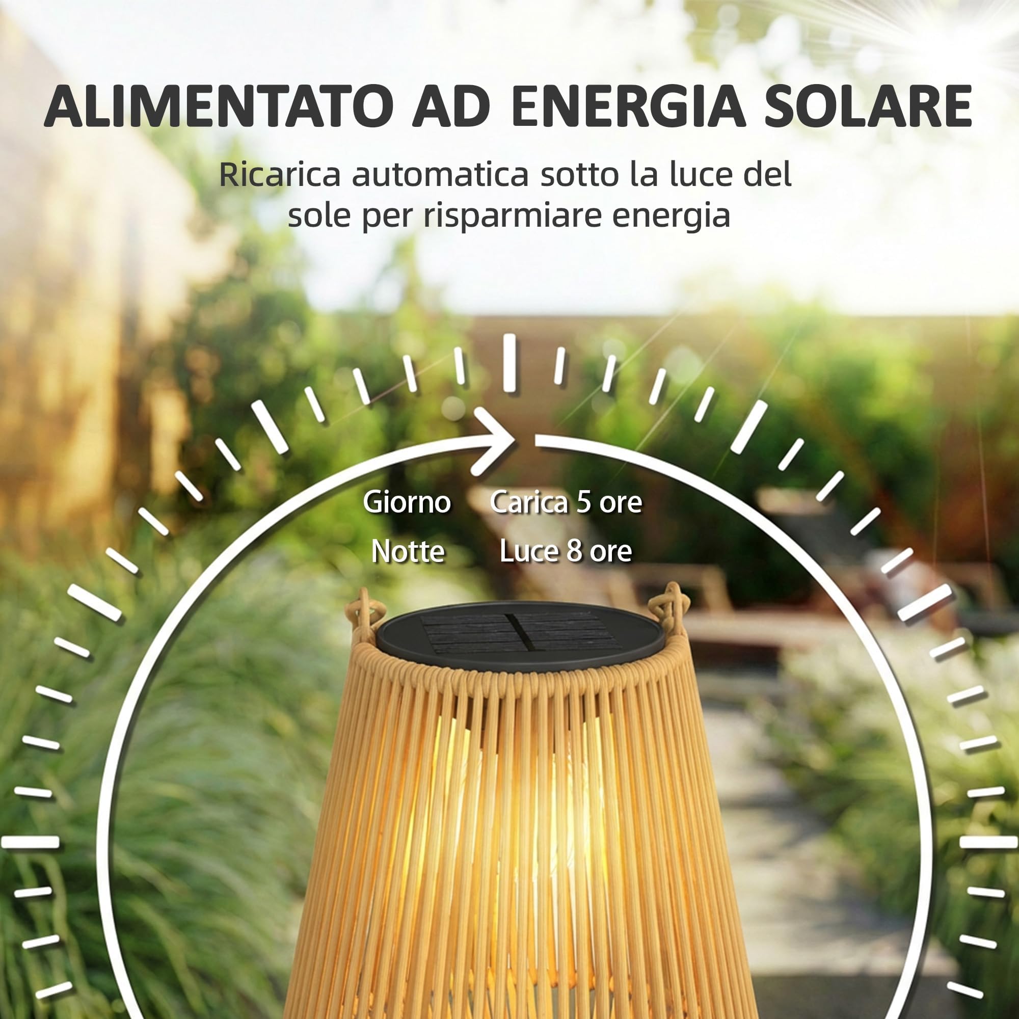 Lot de 2 lanternes tressées auto-éclairantes à énergie solaire pour décoration d'ambiance de camping et de jardin