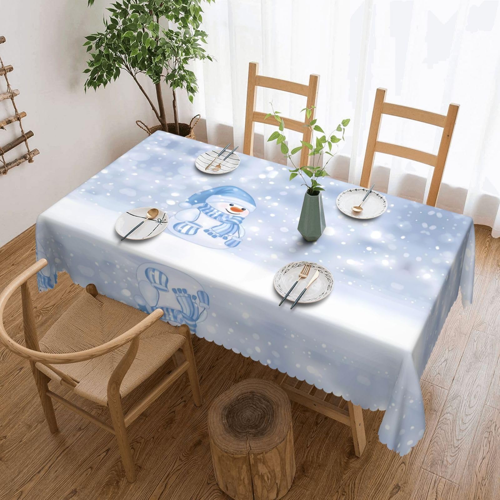 HLSBSSL Christmas Happy Snowman Patterned square lace tablecloth, wrinkle-resistant and durable, suitable for dining tables, parties, etc.