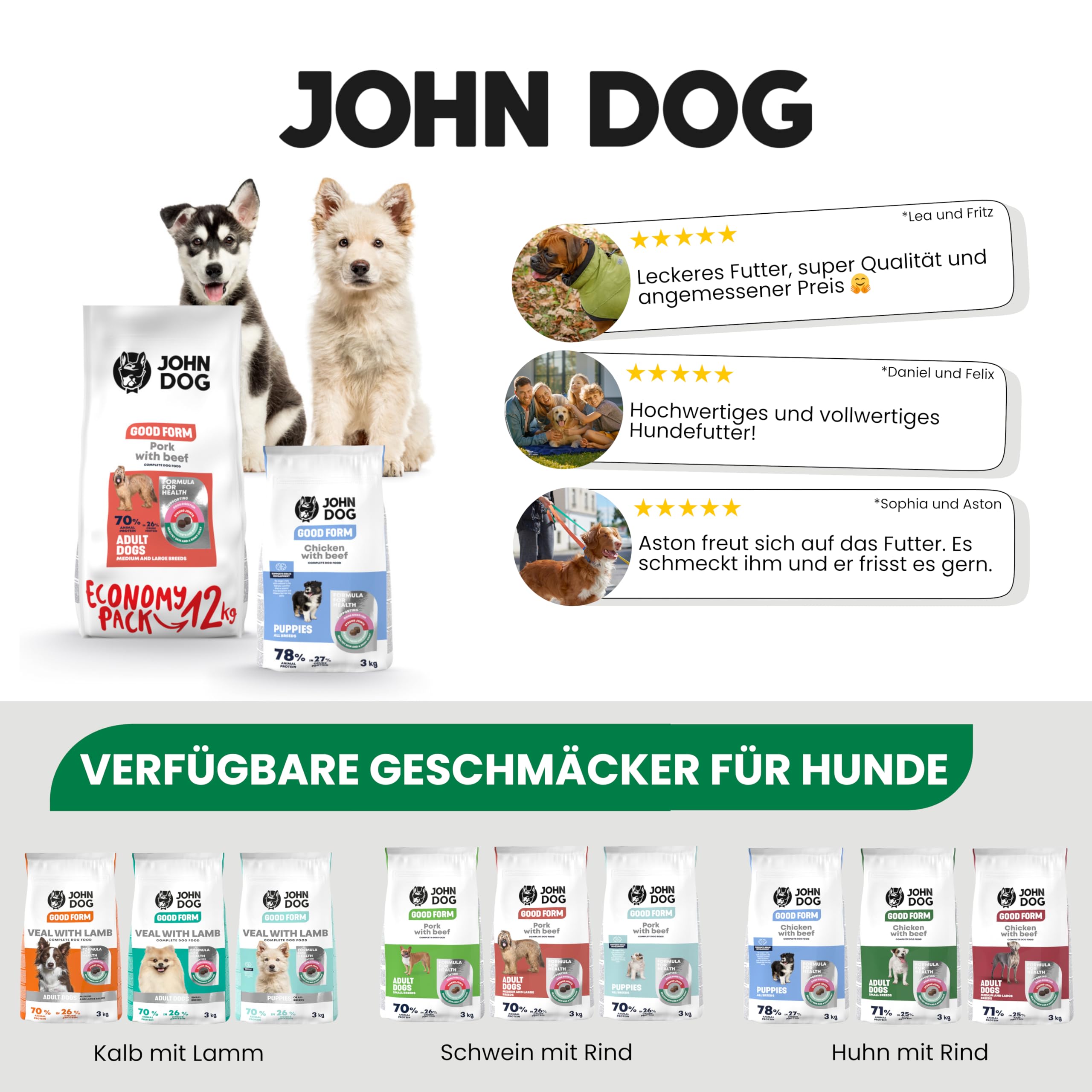 JOHN DOG Trockenfutter für Hunde - Good Form Huhn mit Rind - Hundefutter für Erwachsene Hunde Mini- und kleine Rassen - Glutenfrei und hohe Qualität - 12kg