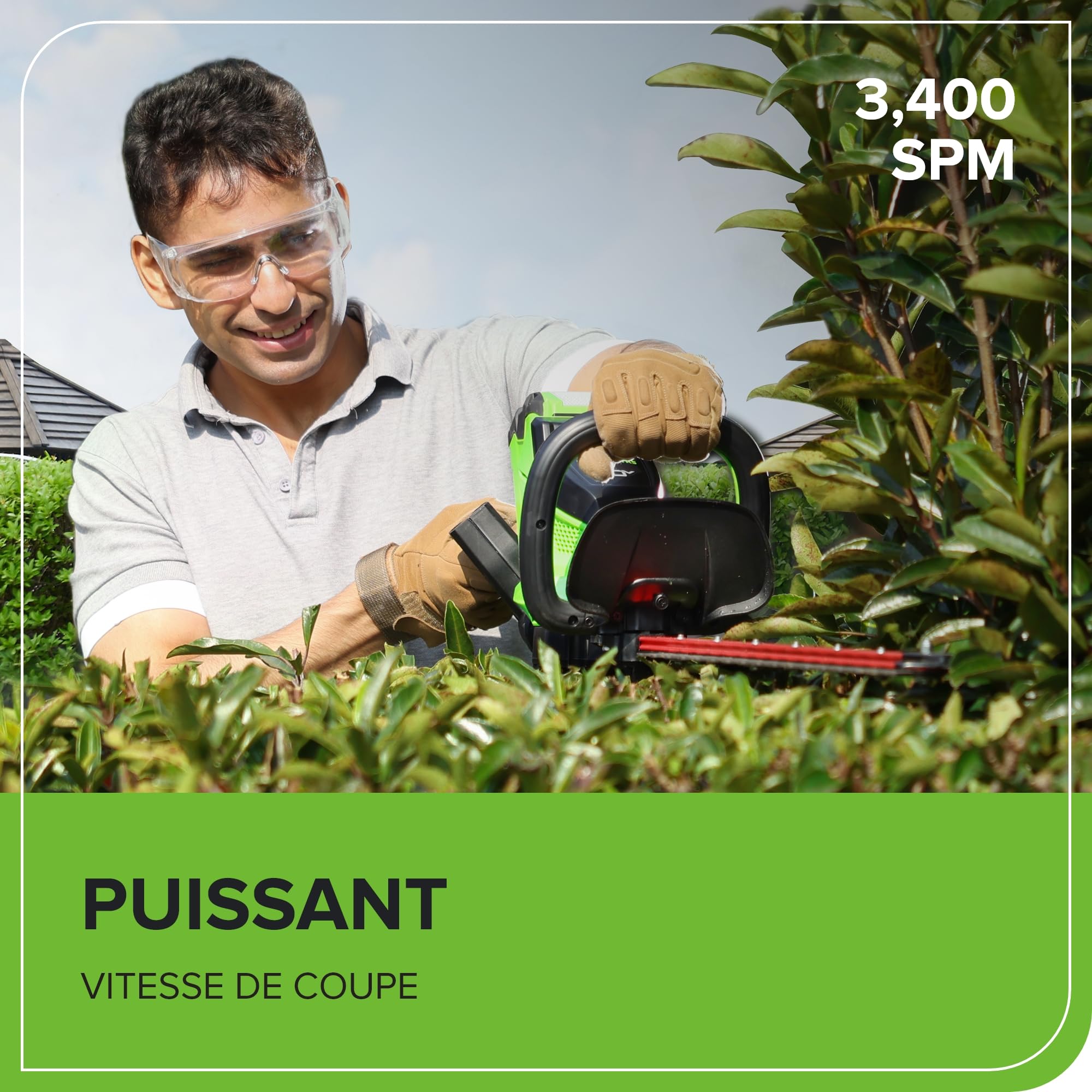 Greenworks Taille-haie sans Fil 66cm Lame à Double Action, Moteur Brushless Coupe jusqu'à 28 mm d'Épaisseur, 3400 SPM sans Batterie 40V et Chargeur GD40HT66