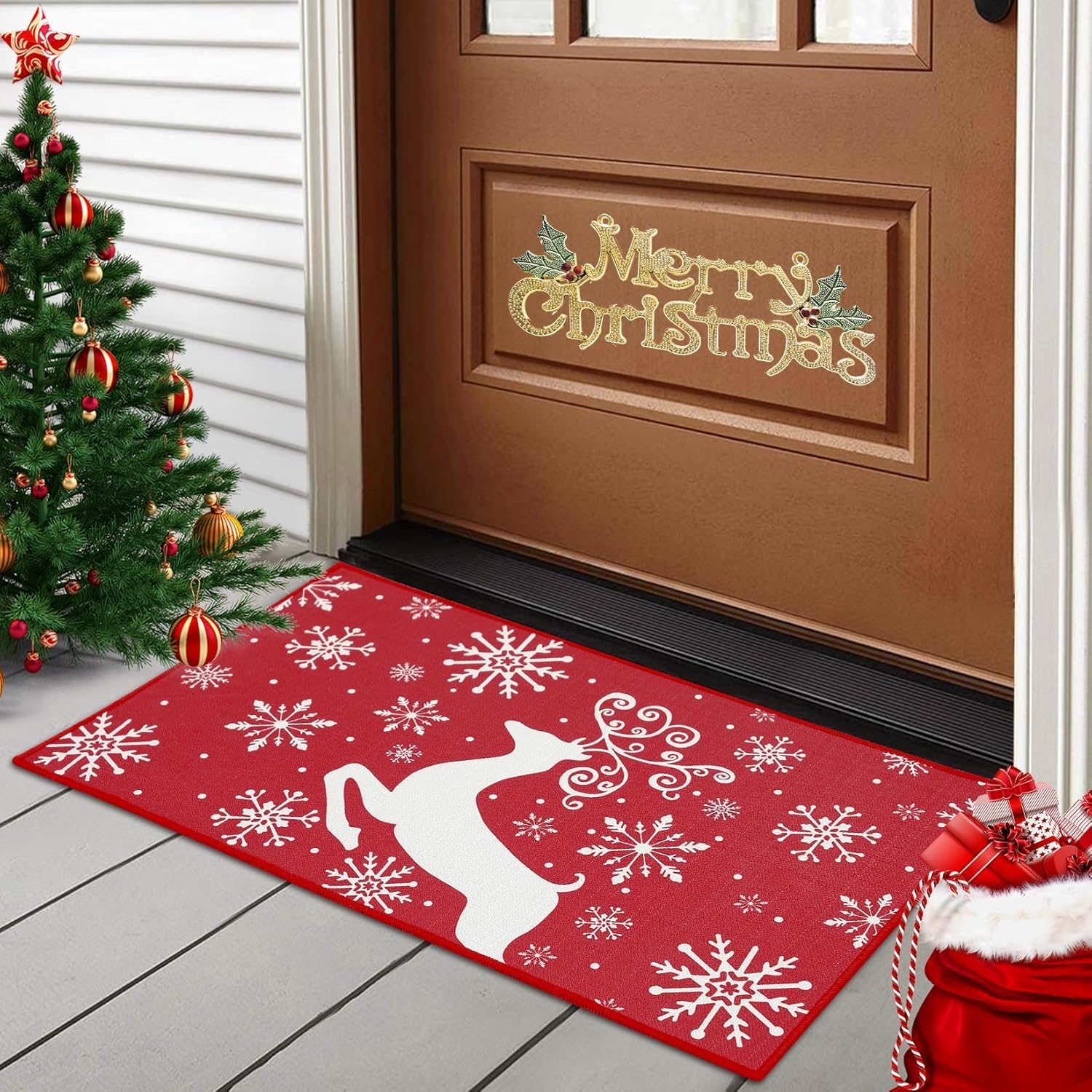 Zempertoopa Alfombra de Navidad, 40 x 60 cm, felpudo, decoración navideña, felpudo, puerta de casa, para dormitorio, pasillo, salón, cocina, baño, alfombra (I)