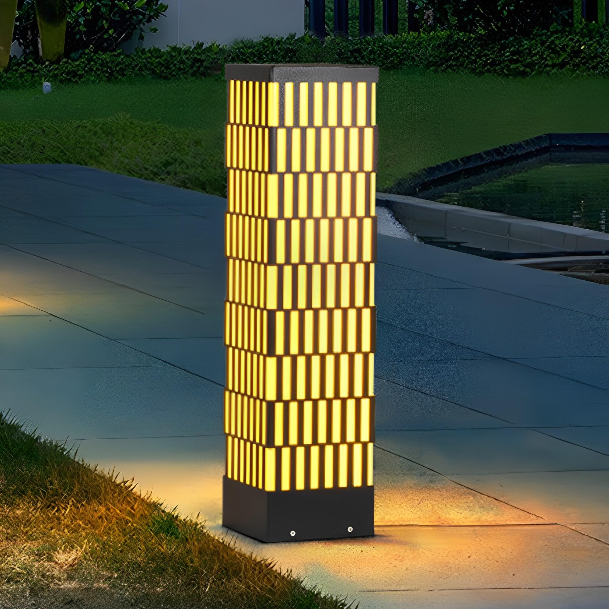 HELCEKOU Modern Path Light Black Square Landscape Lighting Iron Housing Pathway 10W LED Bollard Warm IP65 Waterproof Garden for Courtyard Lawn Driveway
