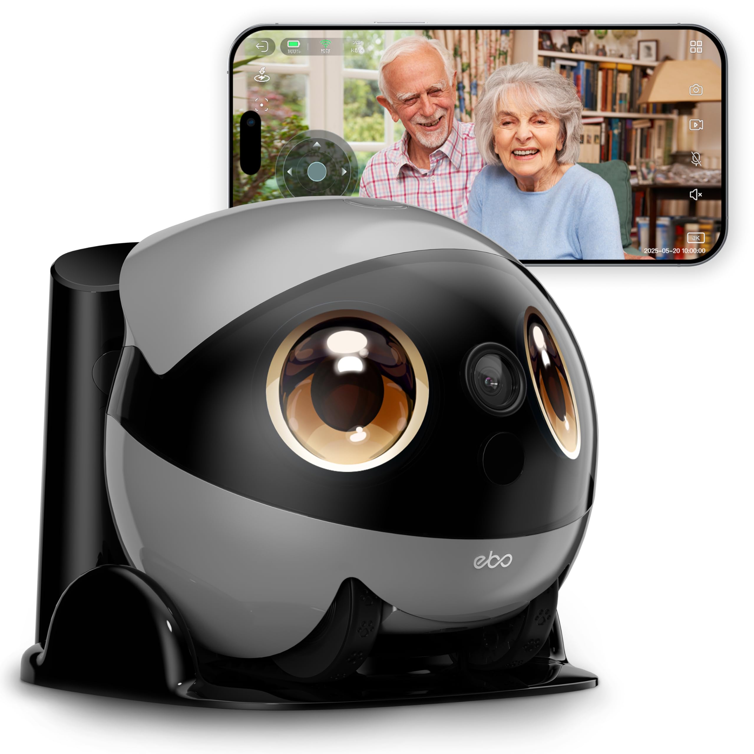 Enabot EBO Air 2 Plus, AI inteligentny robot do monitorowania domu, z niestandardowym obrazem twarzy, kamera do monitoringu 3K z akumulatorem, kamera dla zwierząt domowych z 2-drożnym dźwiękiem