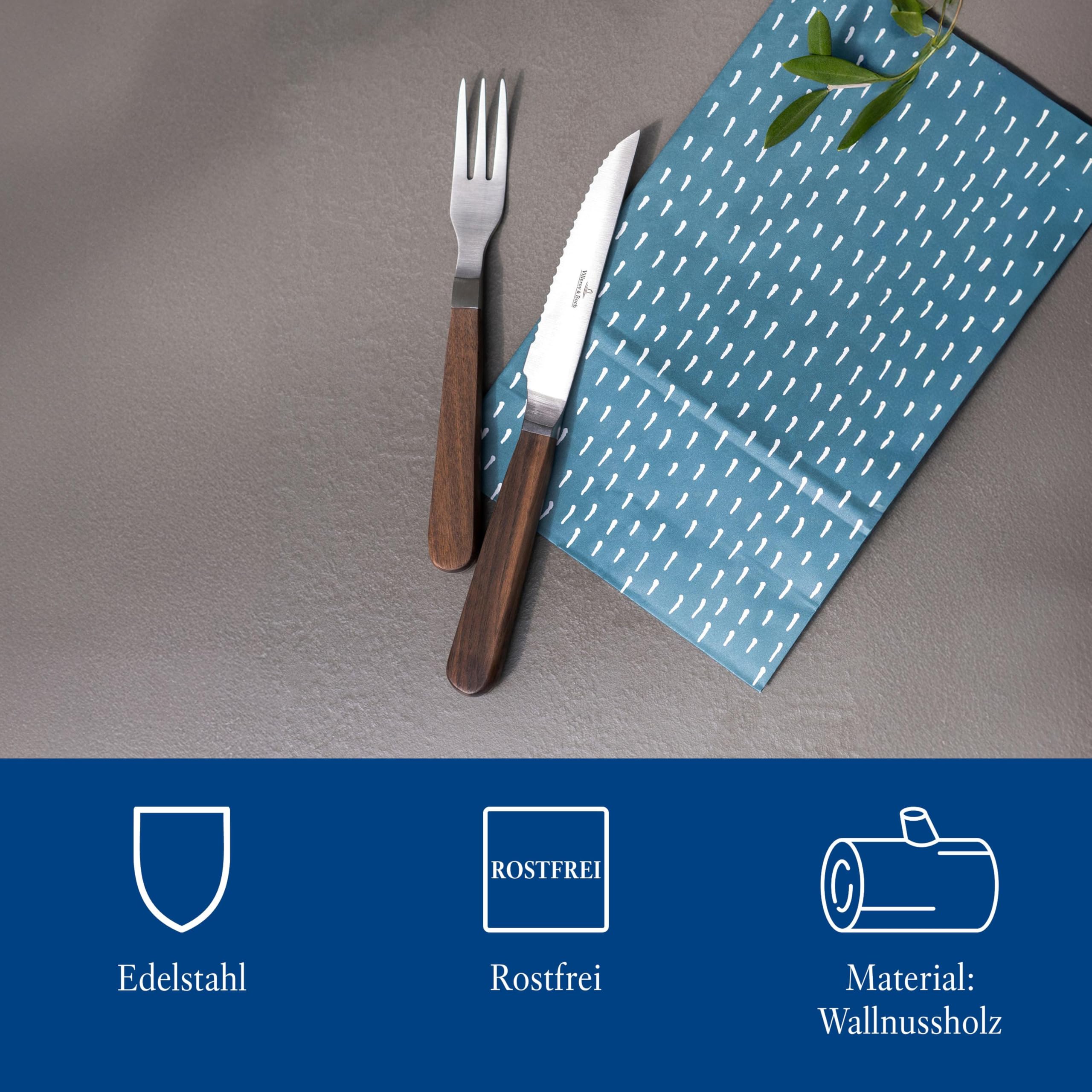 Villeroy & Boch Tex as Steak- und Pizzabesteck, 2-teilig, Edelstahl/Walnussholz