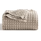 Cooling Cotton Waffle Queen Size Blanket -Lightweight Breathable Fall Blanket of Rayon Derived from Bamboo for Hot Sleepers, Luxury Throws for Bed, Couch and Sofa, Taupe, 90x90 Inches