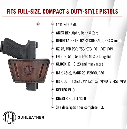 Miniatura 3 de 1791 Funda universal de cuero para pistola, OWBIWB CCW, diestro y zurdo, compatible con Glock, HK, SIG Walther