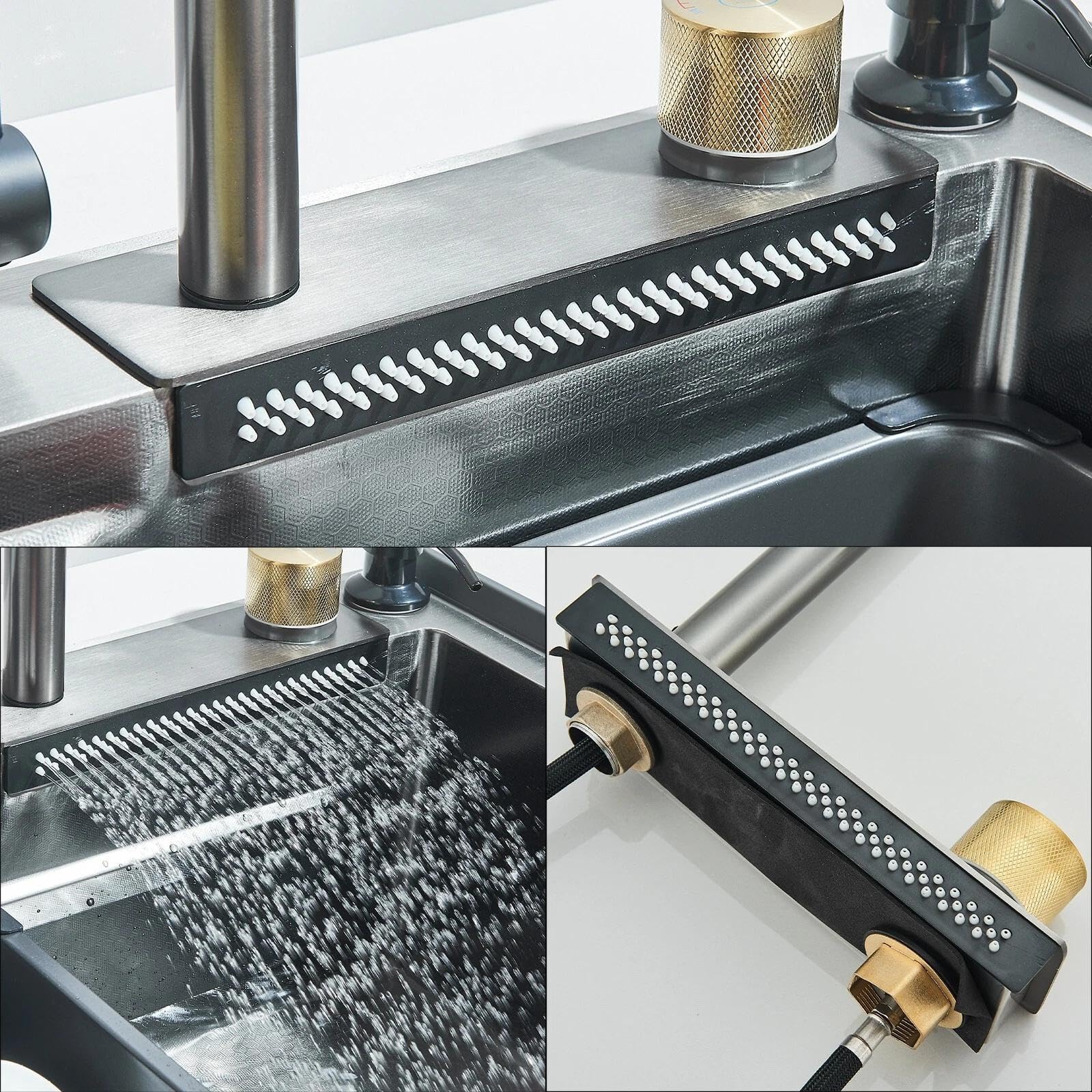 Evier Cuisine Inox 1 Bac avec Robinet Extensible et Pure Rince Verr Automatique 1 Bac avec Egouttoir 60 * 46 * 20cm Inox