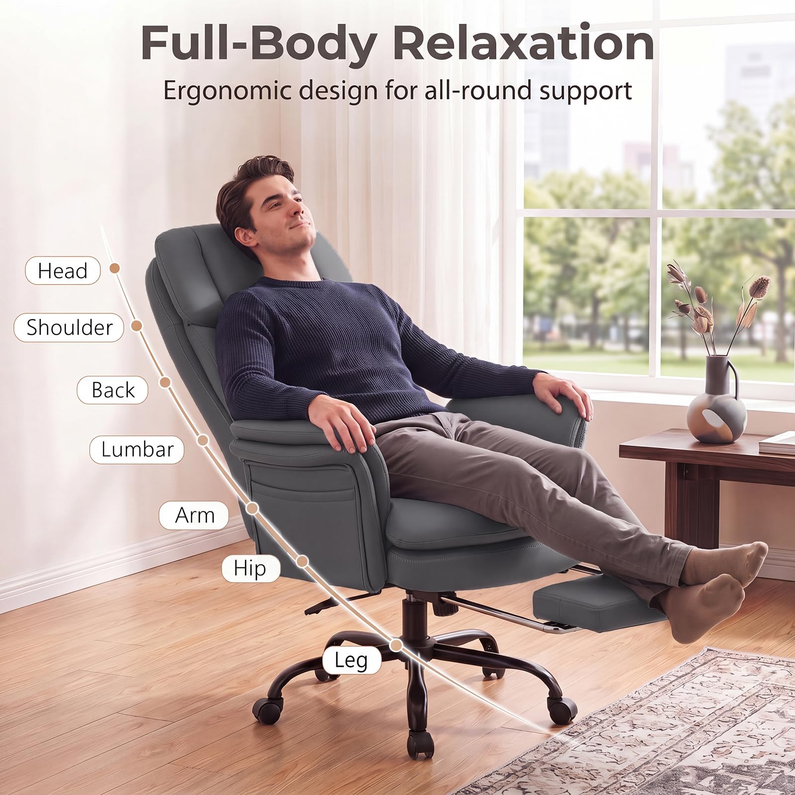 GIANTEX Sedia da Ufficio Ergonomica con Ruote, Altezza Regolabile (Grigio)
