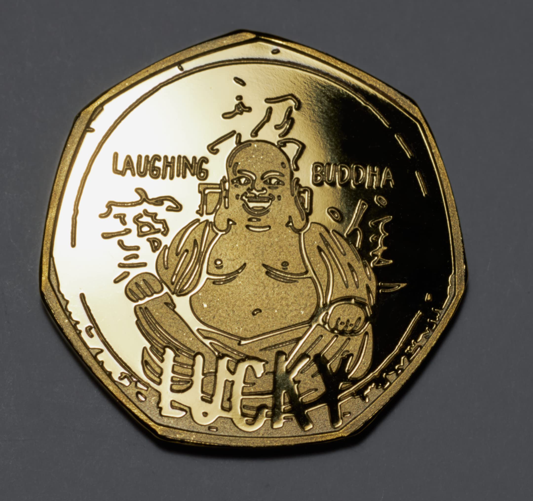 The Commemorative Coin Company Gold Laughing Buddha 24Ct Commemorative. Lucky Coin. Ying/Yang Wealth/Fortune/Luck/Zen Koi Fish. Gift/Present