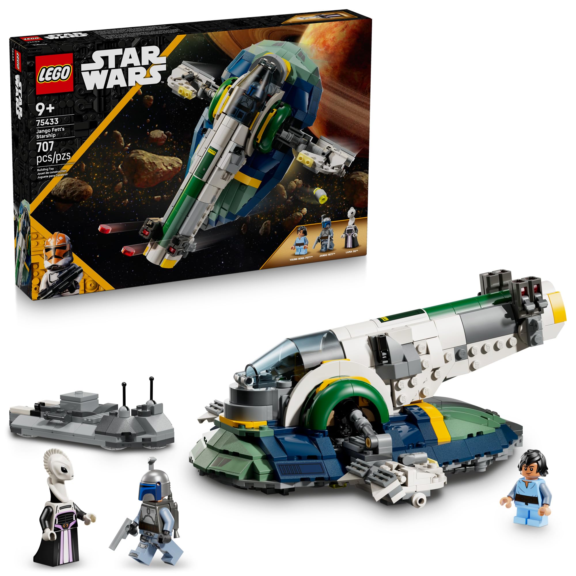 LEGO Star Wars Attack of The Clones Jango Fetts Starship Building Toy - Pretend Play Set for Boys