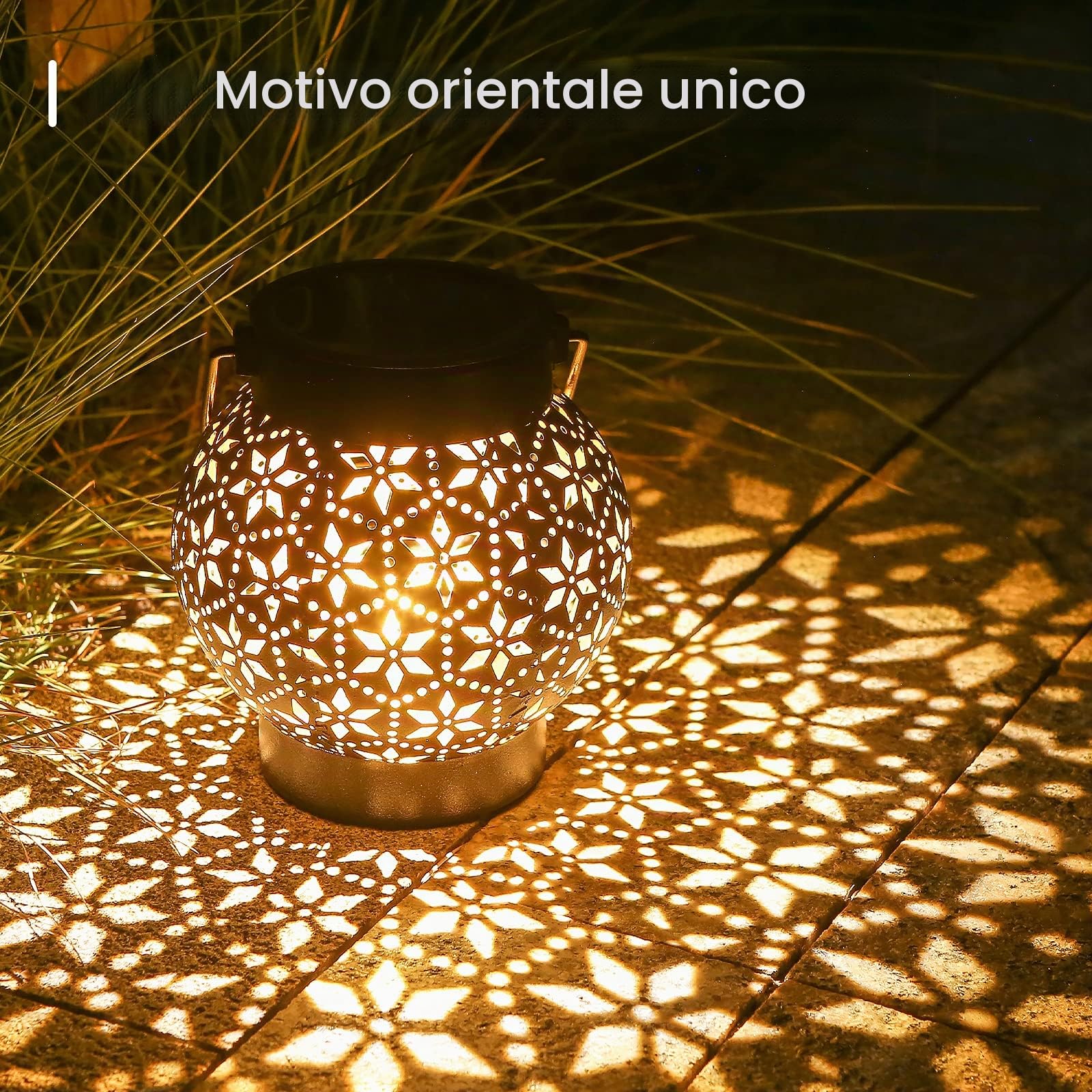 Lanterna solare per esterni, 2 pezzi, IP65, impermeabile, in metallo, per esterni, da appendere, da giardino, a LED, luce bianca calda, per esterni, balcone, Natale, colore nero