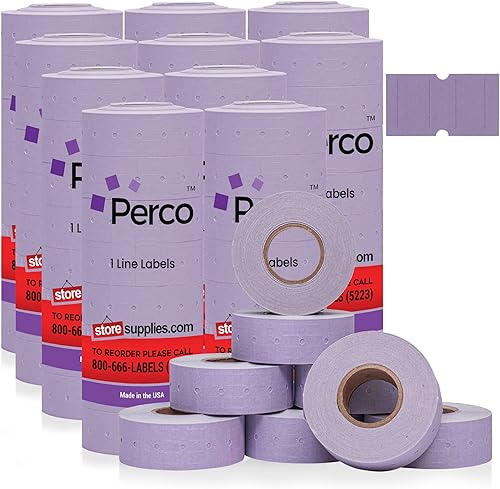 Perco Etiquetas de lavanda de 1 línea, 10 mangas, 80,000 etiquetas de precios en blanco para pistolas Perco de 1 línea de precio y fecha