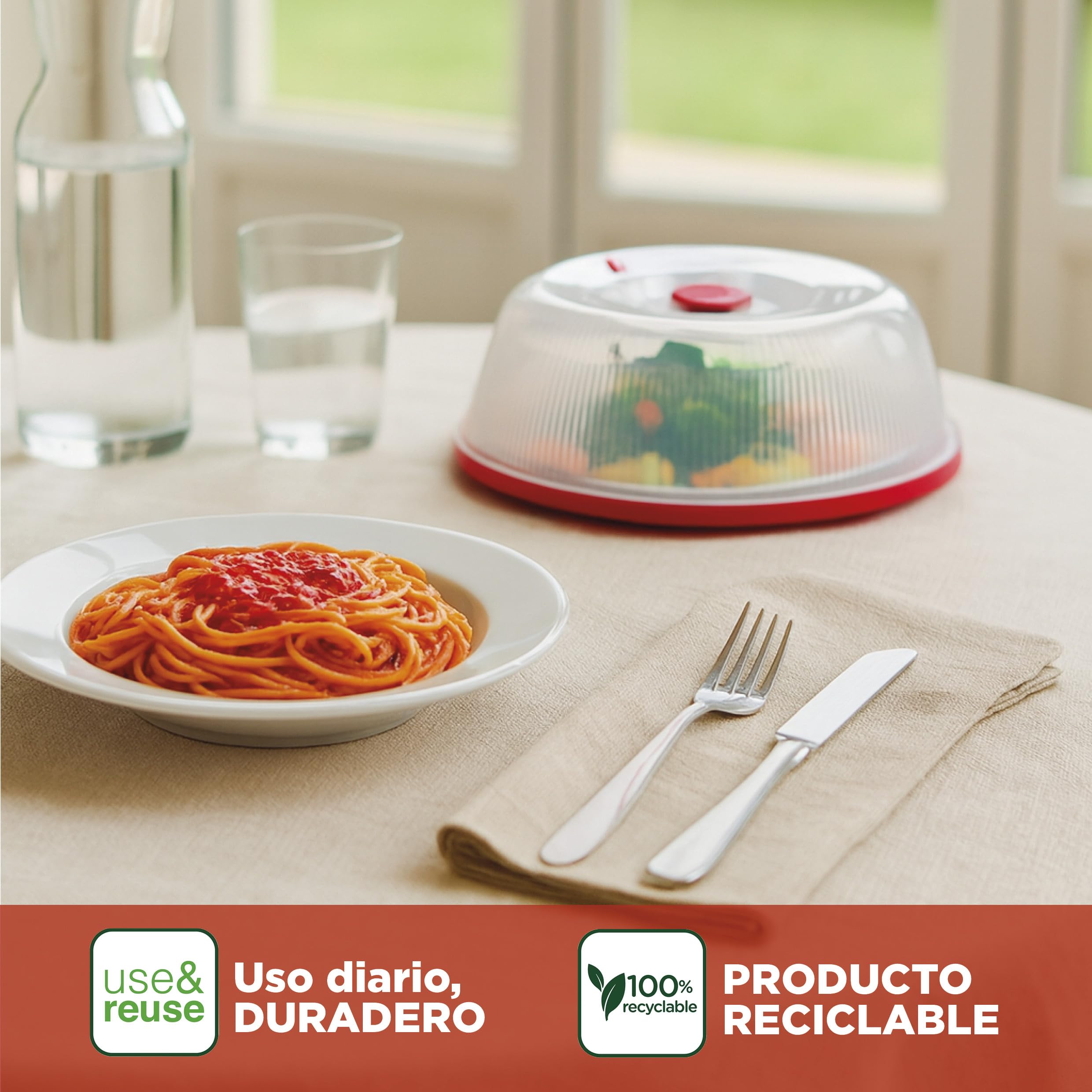 Snips, Campana para Microondas, Tapadera Microondas 26,2 x 26,2 x 7,6 cm, Tapa de Microondas Color Rojo y transparente, Made in Italy