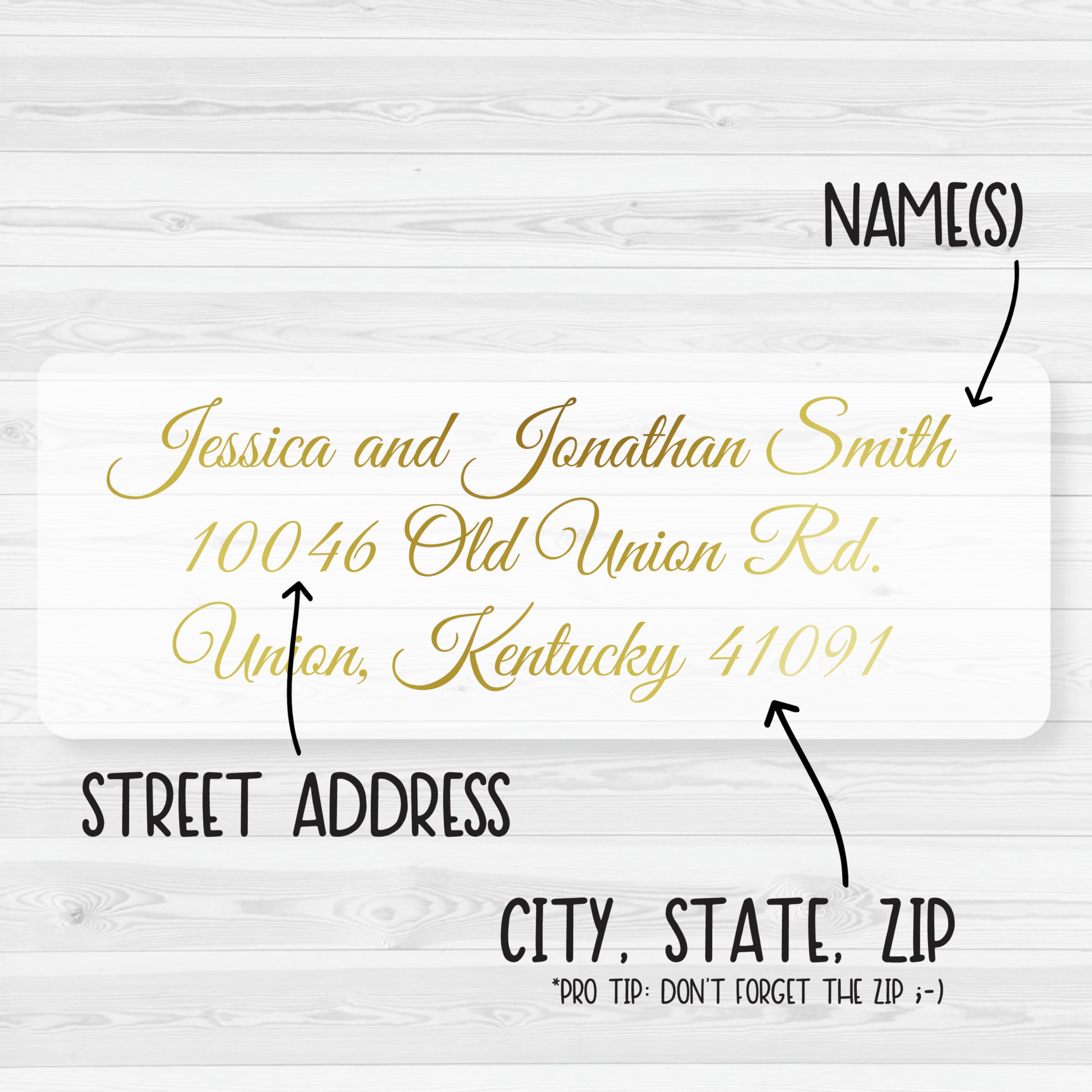 Calligraphy Return Address Labels, Gold Foil Clear Stickers for Wedding Invitati