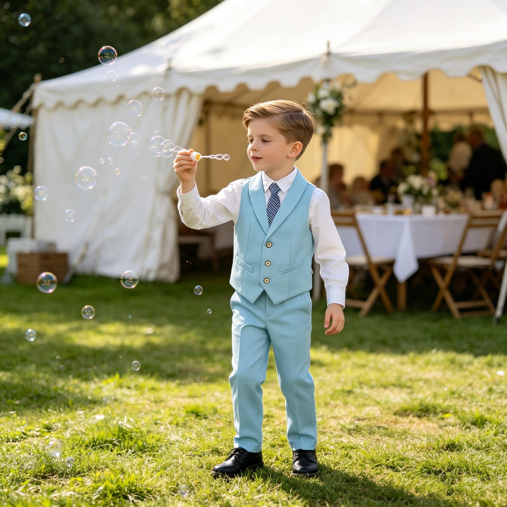 LOLANTA 5-teiliges Jungen Anzug Set Hochzeit Kommunion Geburtstag formeller Page-Outfit Weste Hose Hemd Fliege Krawatte