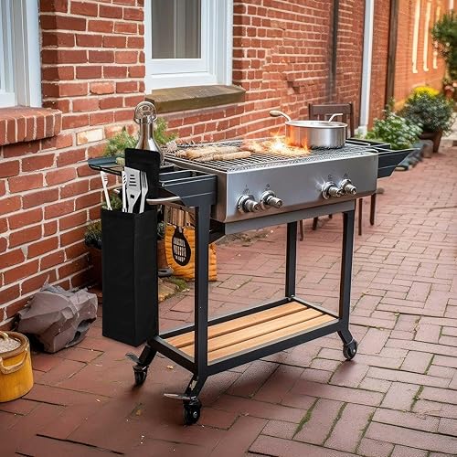 Miniatura 6 de Amylove Bolsa de herramientas para barbacoa, contenedor de almacenamiento negro para utensilios de parrilla, resistente al agua, tela Oxford,