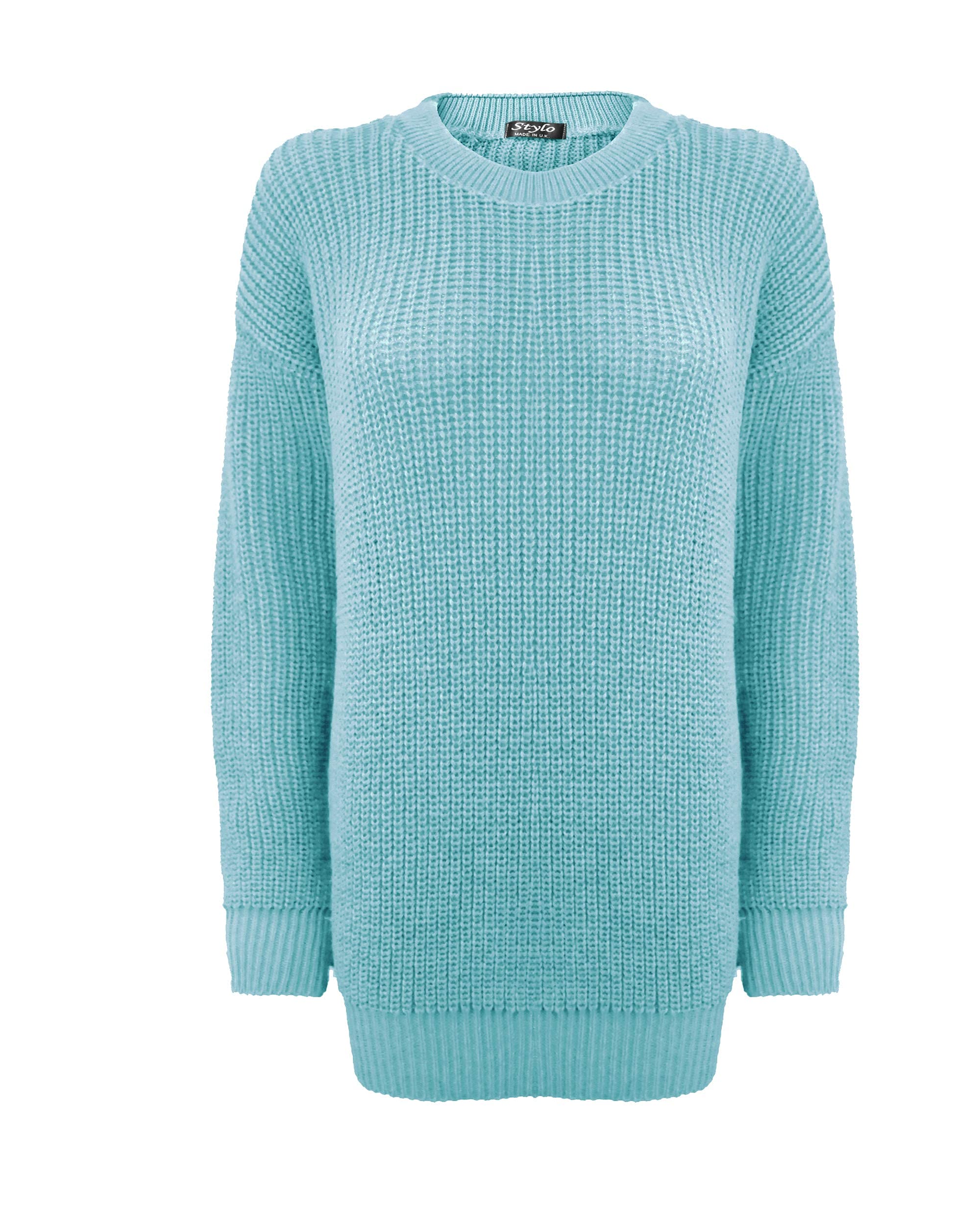 Ladies Women Long Sleeve Knitted Baggy Jumper Oversized Sweater Chunky Top S-3XL[Aqua,LXL]