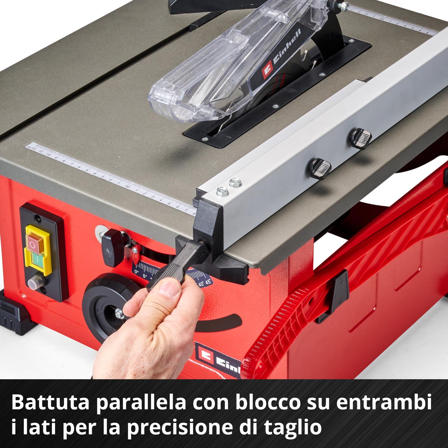 Sega circolare da banco Einhell TC-TS 8 (1200 Watt, altezza di taglio 45 mm, lama Ø 210 mm, guida angolare, battuta parallela, attacco di aspirazione nell'alloggiamento)