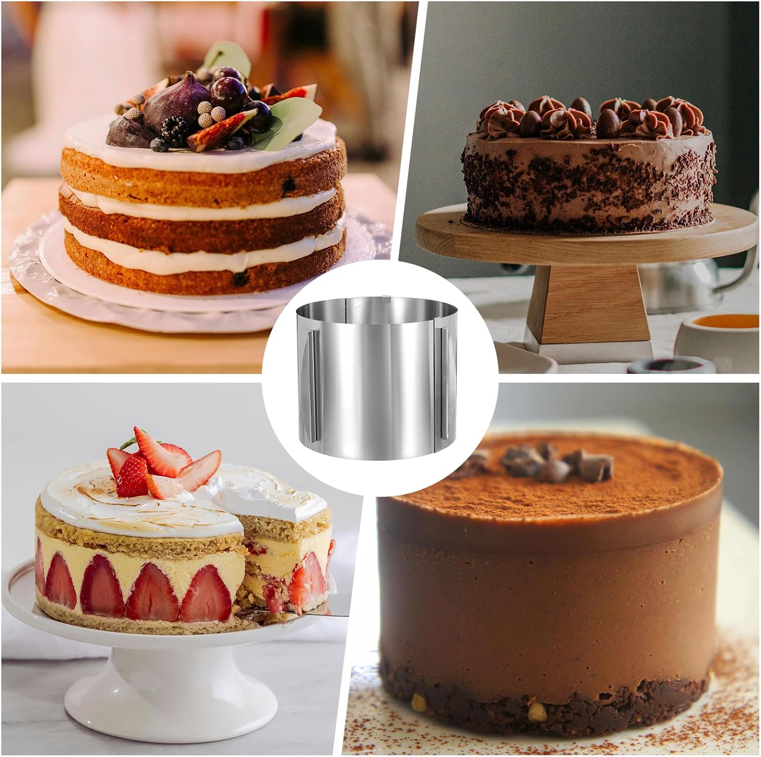 HARFINGTON 6" to 12" Cake Ring 17cm High Adjustable Round Cake Ring Stainless Steel Mousse Baking Moulds Bakeware Supplies for Baking Cooking Making Tool