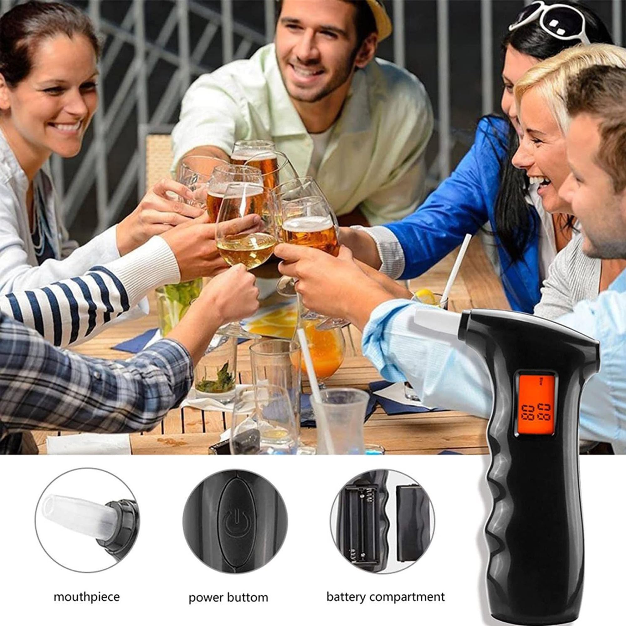 WYFCR Analizador de respiración, Desconexión automática, Detector portátil de Alcohol respiratorio Digital led con Pantalla led, analizador de respiración de 5 Puertos para Uso Profesional