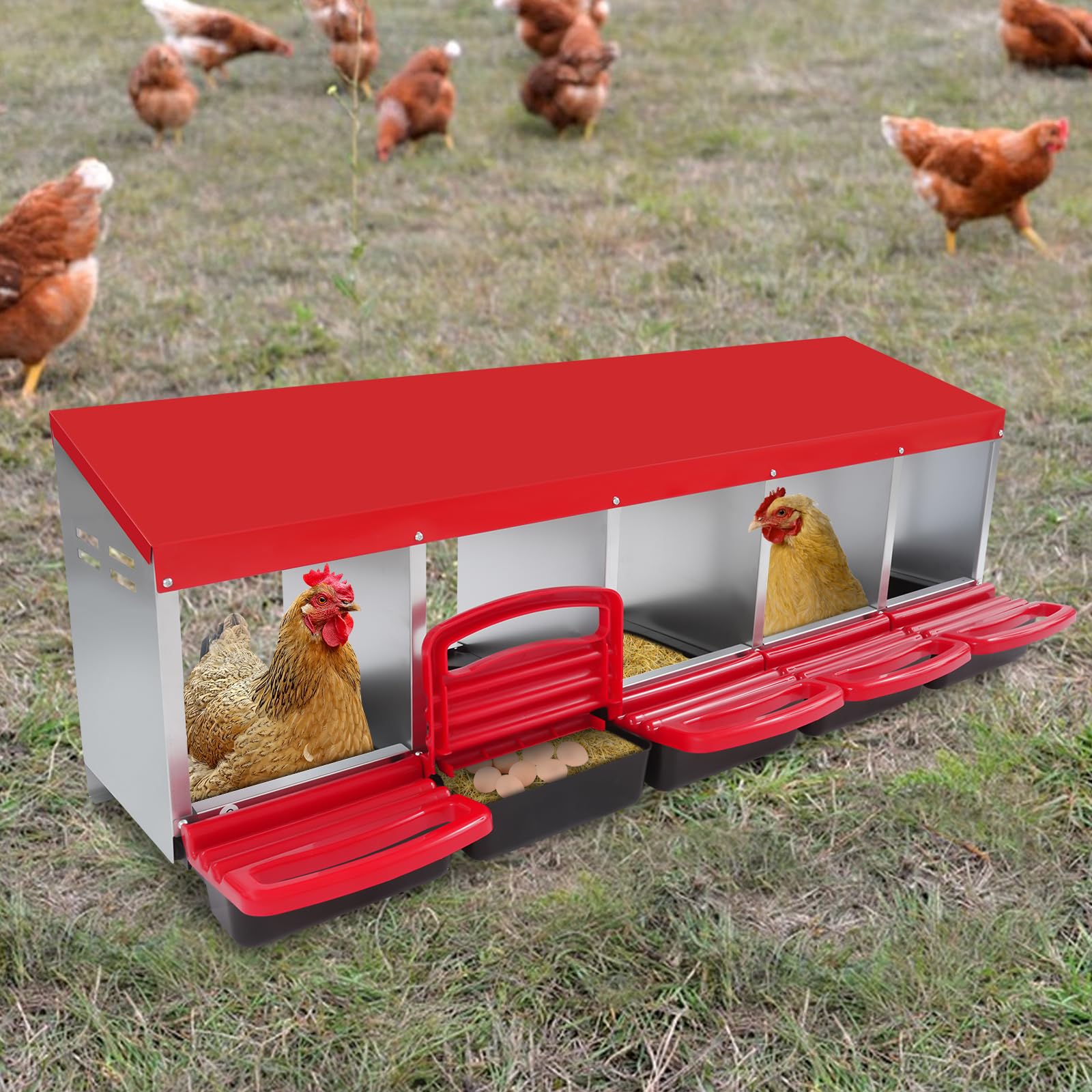 Nido de gallina de 5 cámaras, nido abierto para pollos, gallinero independiente con orificios de ventilación, adecuado para casas, granjas, gallineros, patios traseros y jardines