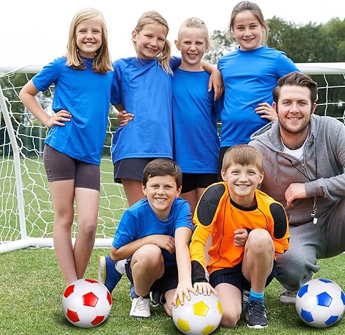 Miniatura 7 de HyDren Paquete de 4 pelotas de fútbol con inflador, tamaño oficial 4/5, pelotas de fútbol desinfladas a granel para exteriores, interiores