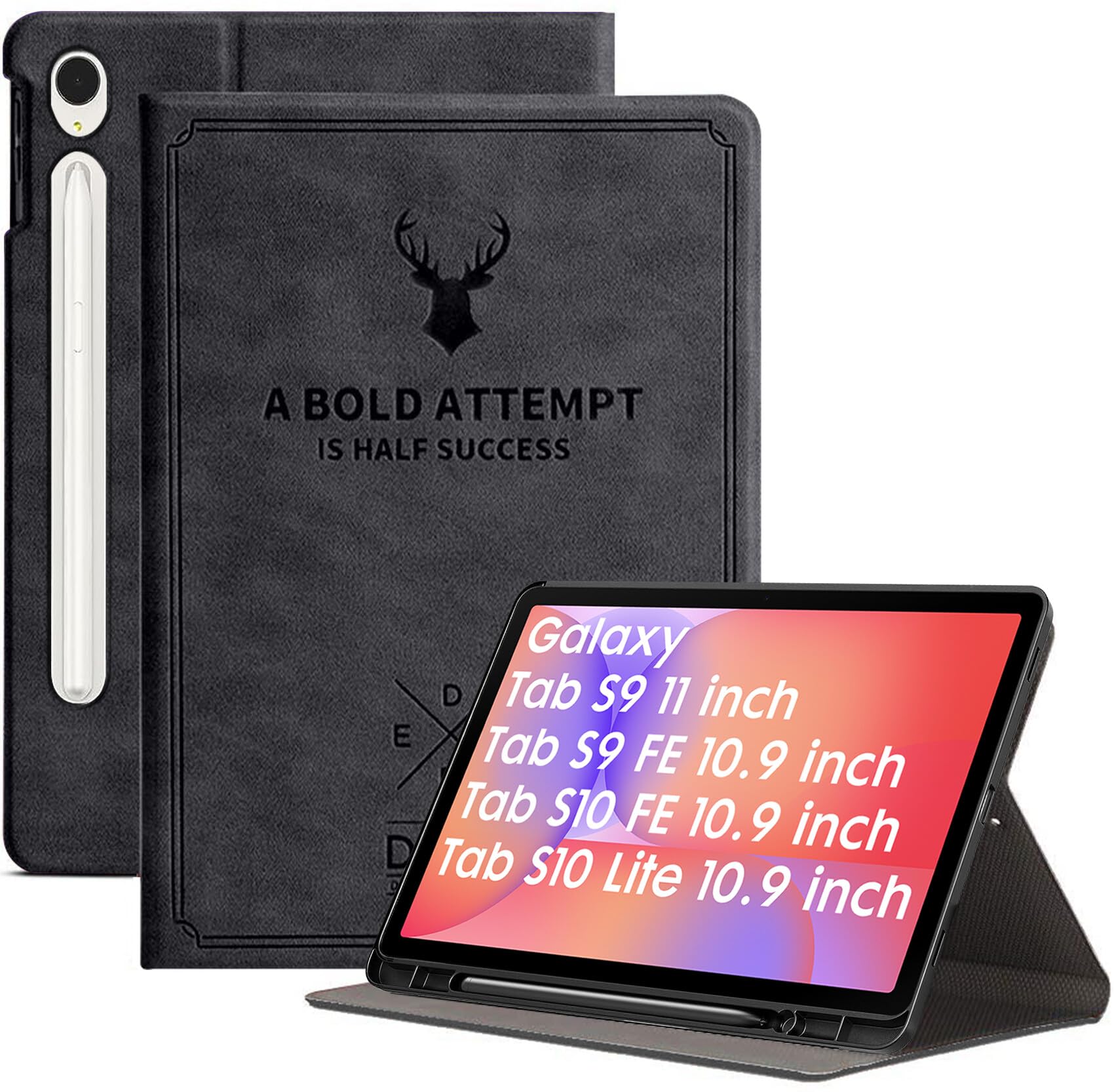 Robustrion Cover for Samsung Galaxy Tab S10 FE 10.9 inch/Tab S9 FE 10.9 inch/Tab S9 11" Case with [S Pen Holder], Deer Flip Case for Samsung Tab S10 FE / S9 FE Tablet Cover [Auto Sleep Wake] - Black-image-17