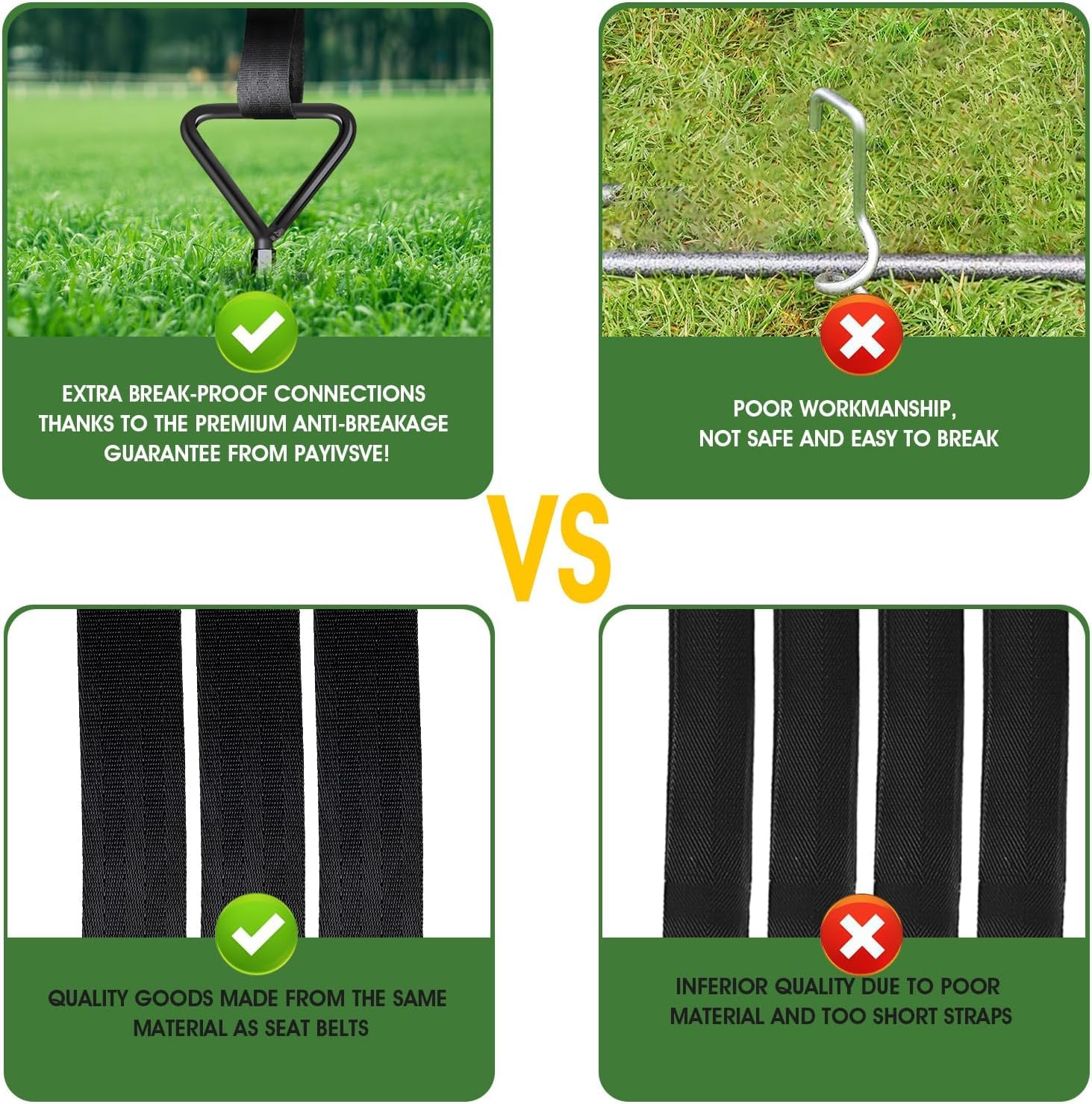 Juego de anclajes resistentes para trampolín, anclajes de tierra con tornillos en espiral con correas, anclajes de tierra, anclajes de tierra, juego de anclajes para cama elástica