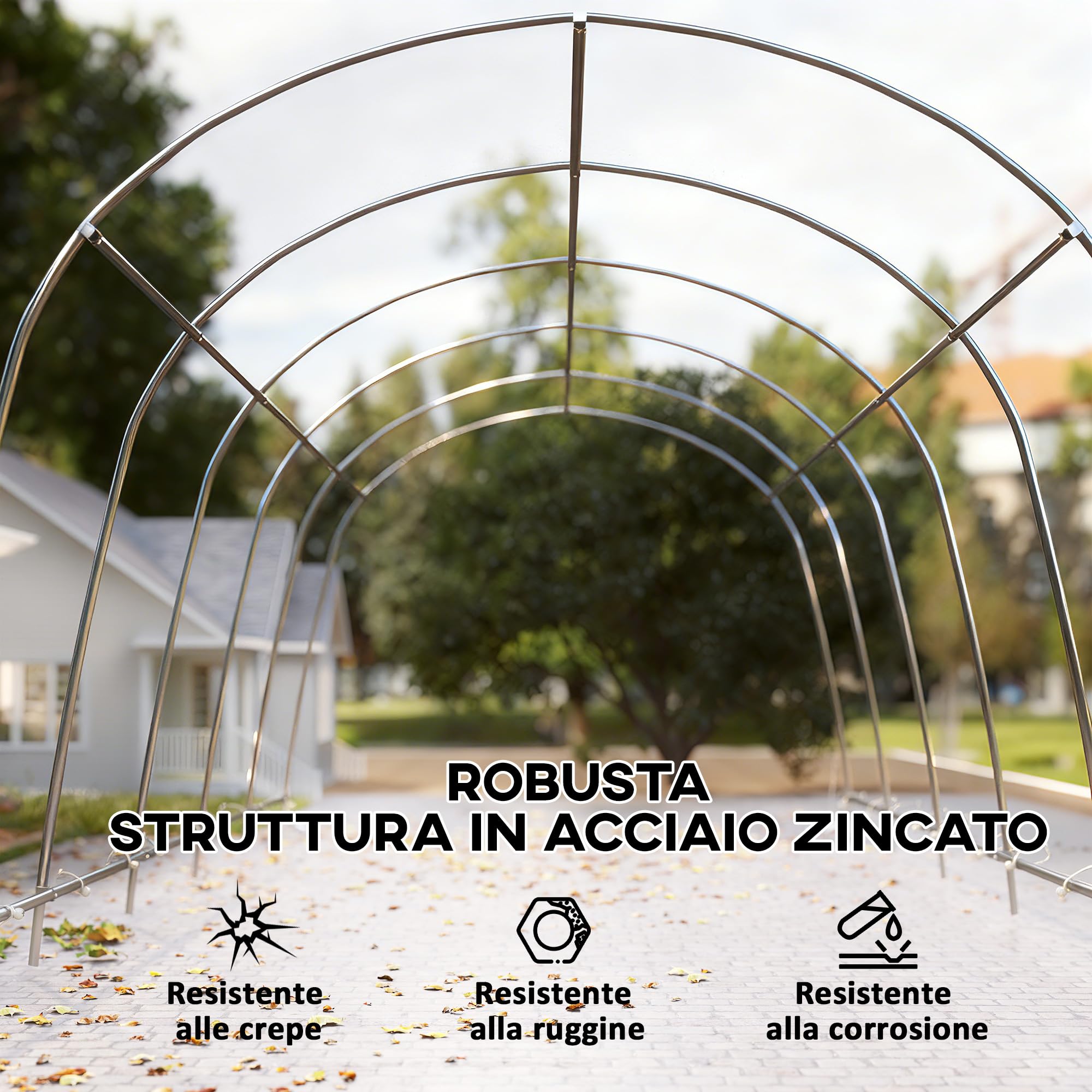 Outsunny Garage Auto per Esterno 3.6x7.2 m con Copertura PE, UV50+, Tettoia per Auto Telaio Zincato Porta Avvolgibile, Crema