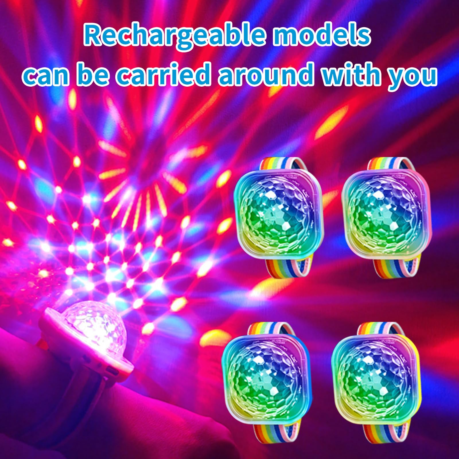 Mini Bola de Discoteca,4 Piezas Mini Lámpara LED Portátil,Luces de Bola de Fiesta,Luz Estroboscópica Nocturna,Controlada por Música,por Bailar,Club DJ