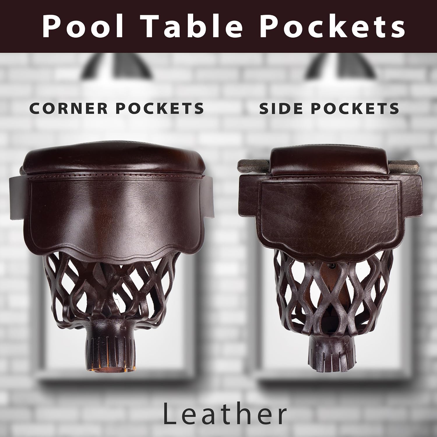 Collapsar Leather Pool Table Pockets - Set of 6 Billiard Shield Pockets for Replacement