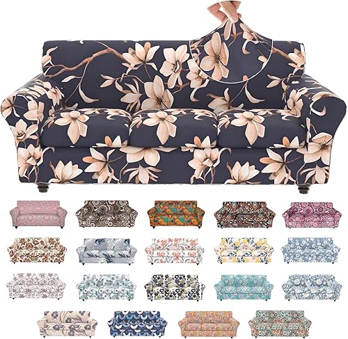 Miniatura 54 de Fundas elásticas para sofá, Fundas de sofá con estampado floral, 2 piezas de funda para sillón con funda de sección separada, Funda lavable para
