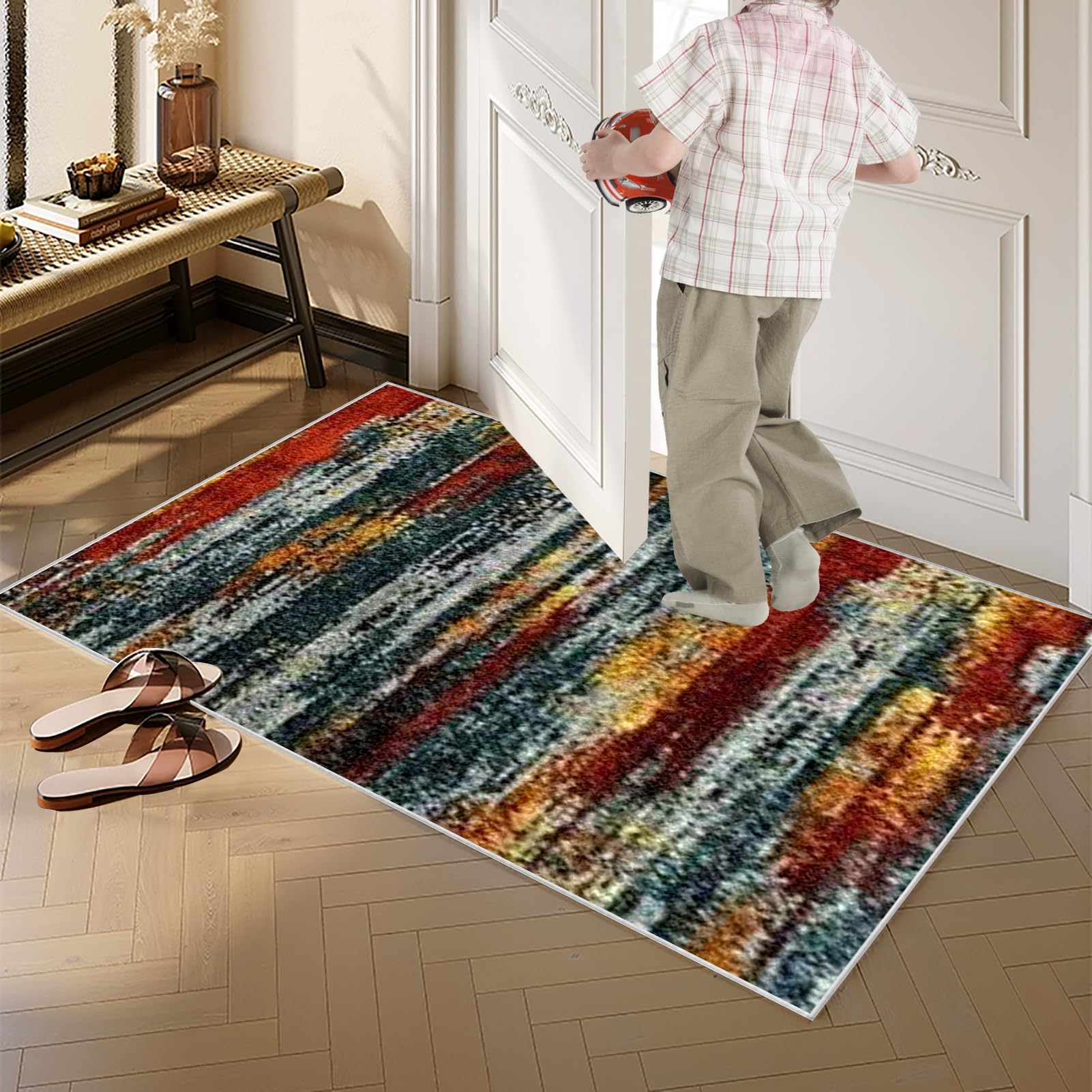 Bieżnik dywanowy na korytarz, antypoślizgowy, długi, 110 x 300 cm, chodnik wejściowy, do przedpokoju, zmywalny, z niskim runem, do przedpokoju, wytrzymały dywan podłogowy, chłonny, do kuchni, sypialni