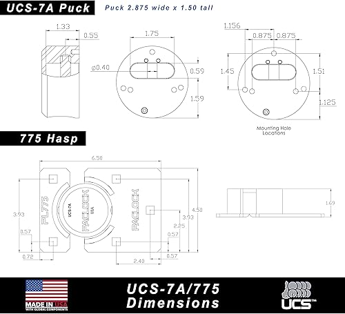 Miniatura 4 de PACLOCK 's UCS-7A/775 Kit combinado de cerrojo y disco, compra American Act obediente, cilindro de 6 pines de alta seguridad, un bloqueo con llave a