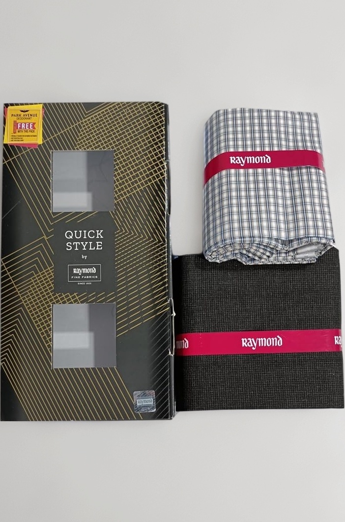 Raymond Quick Style Premium Shirt & Trouser Fabric Combo With Gift box – Classic Checks Shirt with Solid Trouser