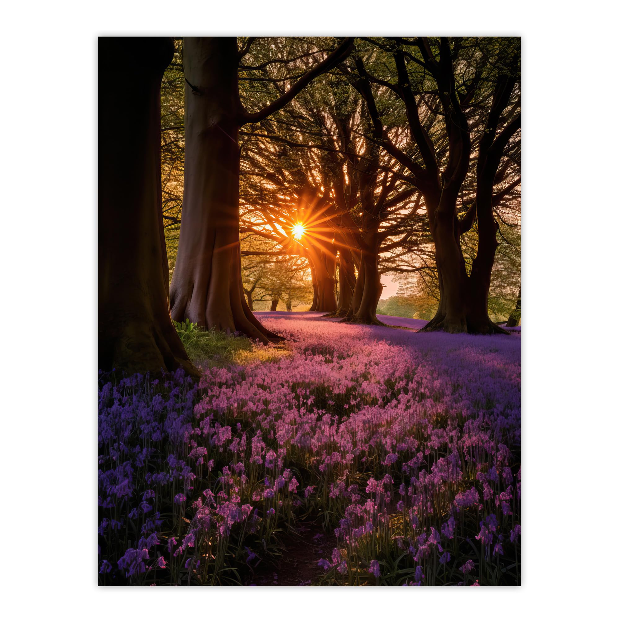 Artery8 Purple Bluebell Woods At Dawn Sunrise Peaceful Elegant Artwork Extra Large XL Wall Art Poster Print