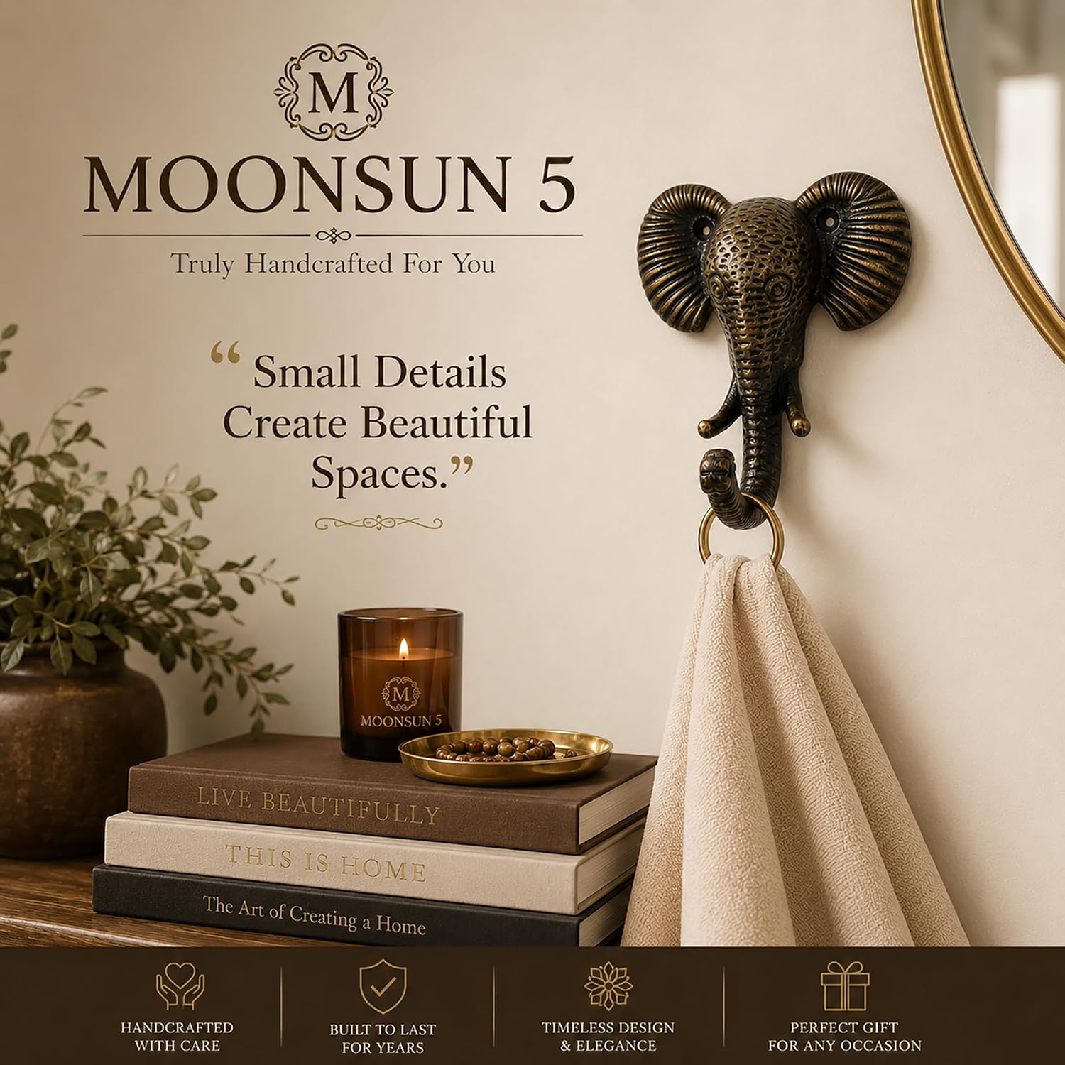 5MOONSUN5 Cast Iron Elephant Head Wall Hook, Antique Bronze, Single Coat Hat Key Hanger, Decorative Animal Shaped,