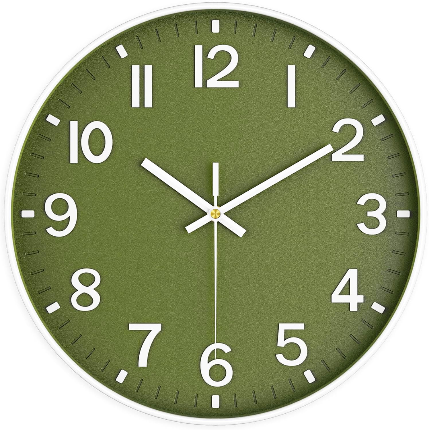 Mabpedo Wall Clock, 8 Inch Wall Clocks Battery Operated, Modern Non Ticking Silent Digital Analog Small Wall Clock for Bedroom Living Room Kitchen Office Gym Classroom Outdoor Clocks, Olive Green